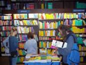 Customers browsing in a German bookstore.